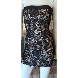 Jessica McClintock Black Stretch Bodycon Strapless Lace Panel Dress NWT Size 2